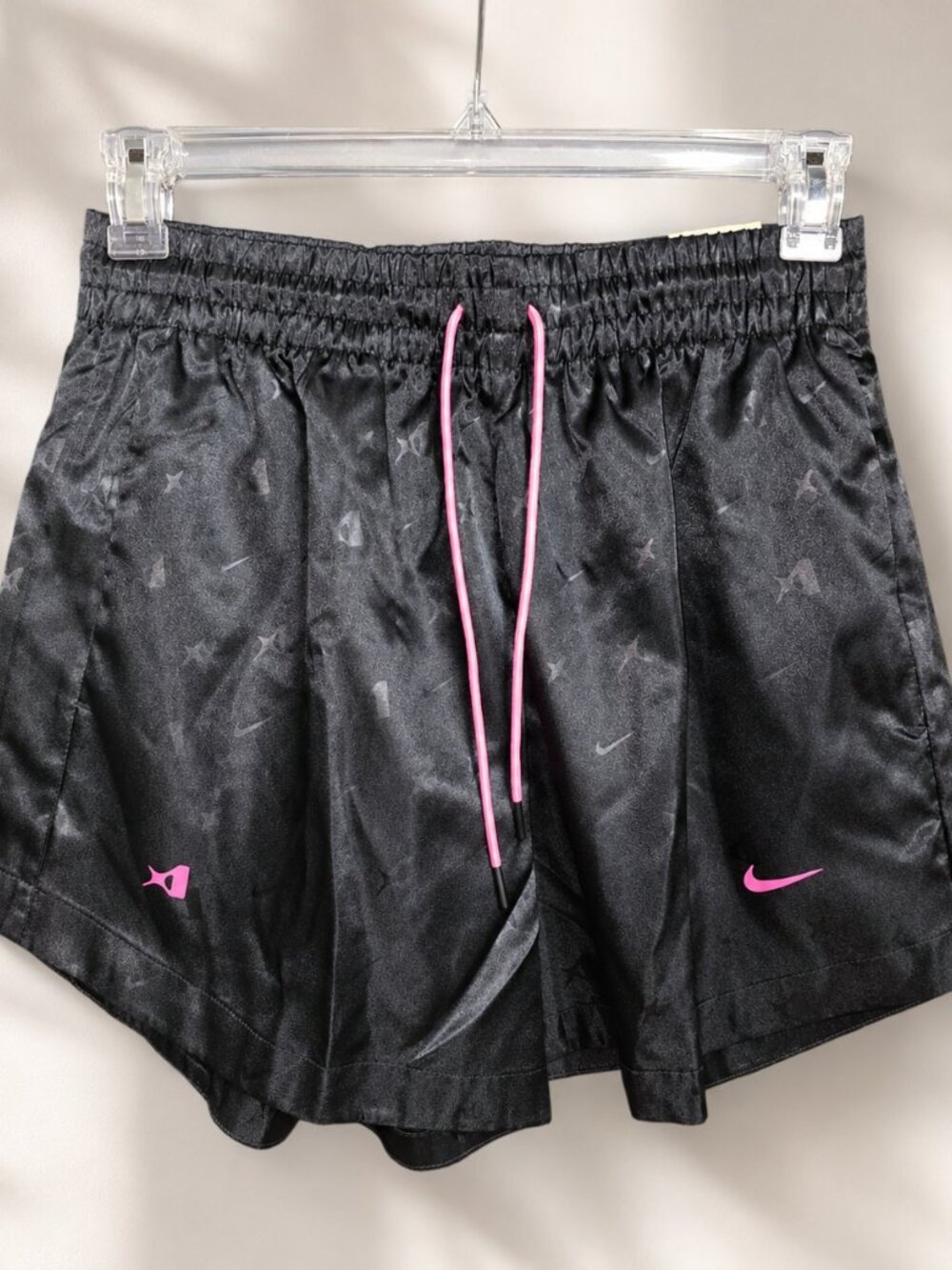 Nike HM7710-010 Black Satin Basketball Shorts Pink Swoosh Women’s M NWT - Picture 9 of 10